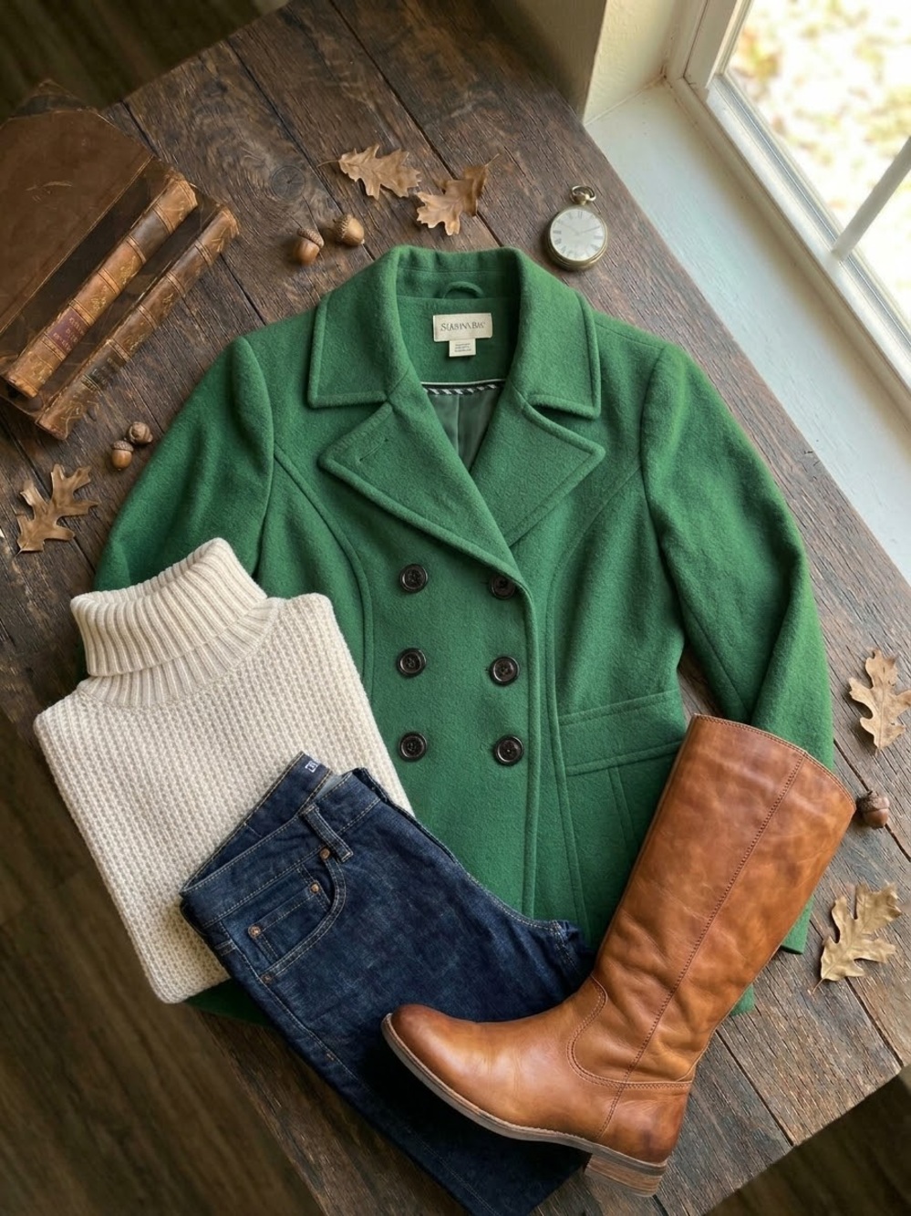 St. John’s Bay Emerald Green Wool-Cashmere Peacoat (Women’s Medium)